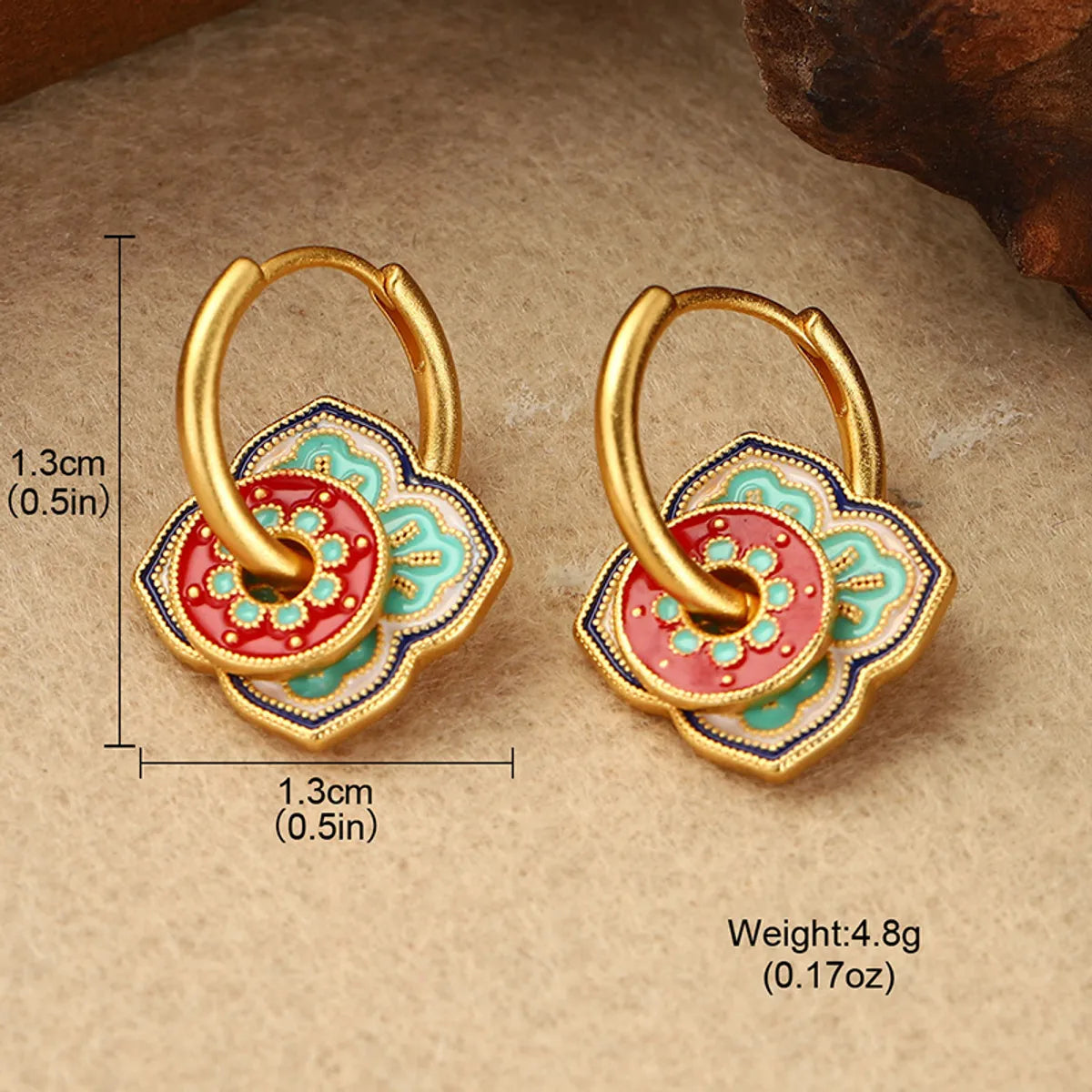 1 Pair Retro Simple Style Flower Lotus Lacquer Painting Inlay Alloy Copper Natural Pearl Zircon 18K Gold Plated Ear Studs