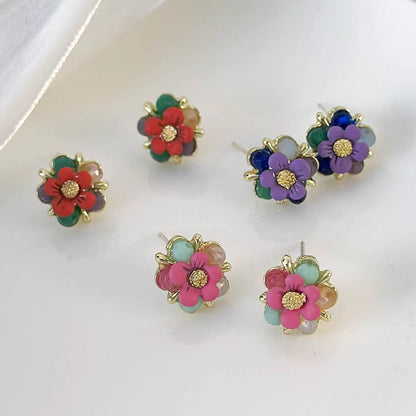 1 Pair Retro Simple Style Flower Plating Alloy Gold Plated Ear Studs