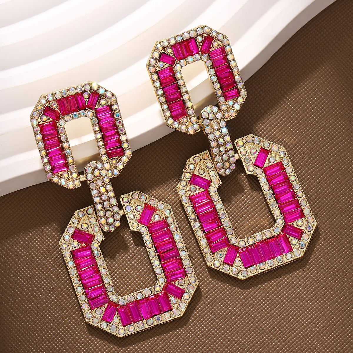 1 Pair Retro Simple Style Geometric Artificial Crystal Alloy Drop Earrings