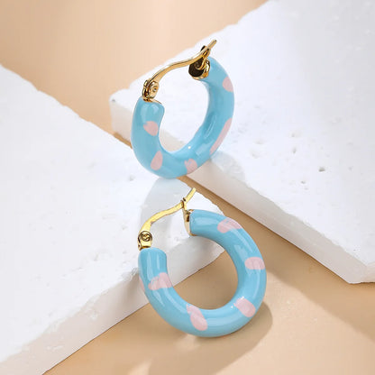 1 Pair Retro Simple Style Geometric Enamel Plating Titanium Steel 18k Gold Plated Hoop Earrings