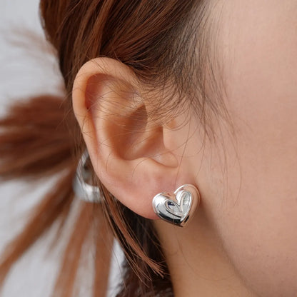 1 Pair Retro Simple Style Geometric Heart Shape Plating Copper Ear Studs