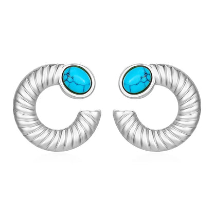 1 Pair Retro Simple Style Geometric Inlay 304 Stainless Steel Turquoise 18K Gold Plated Ear Studs