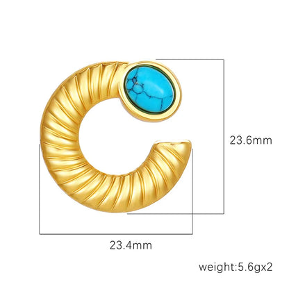 1 Pair Retro Simple Style Geometric Inlay 304 Stainless Steel Turquoise 18K Gold Plated Ear Studs