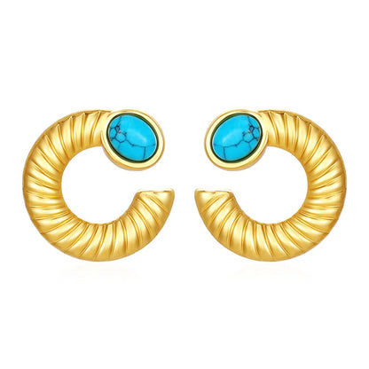 1 Pair Retro Simple Style Geometric Inlay 304 Stainless Steel Turquoise 18K Gold Plated Ear Studs