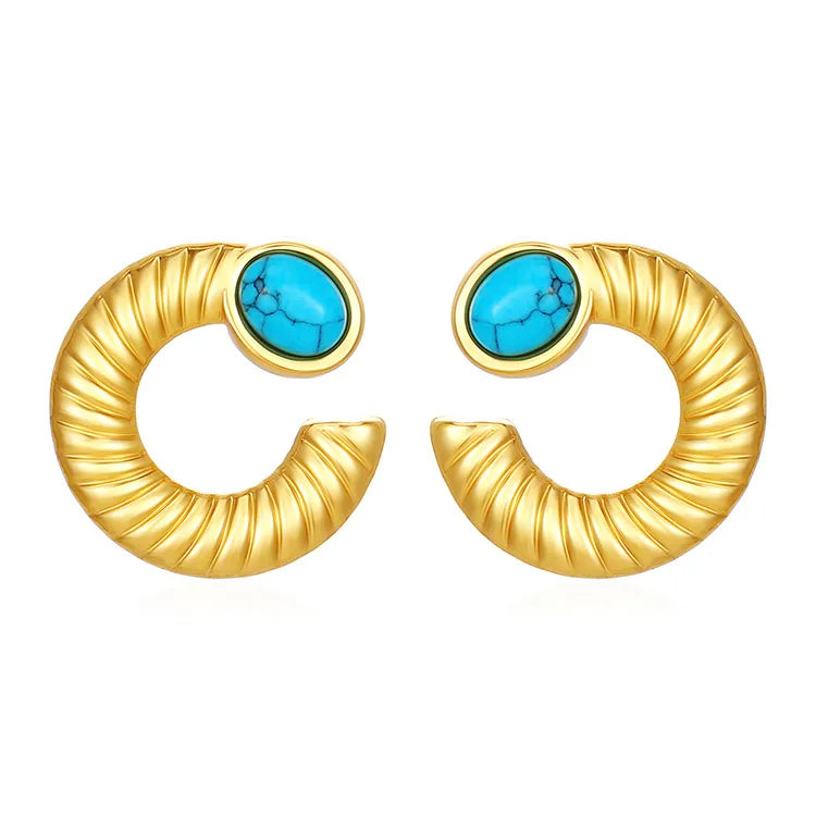 1 Pair Retro Simple Style Geometric Inlay 304 Stainless Steel Turquoise 18K Gold Plated Ear Studs