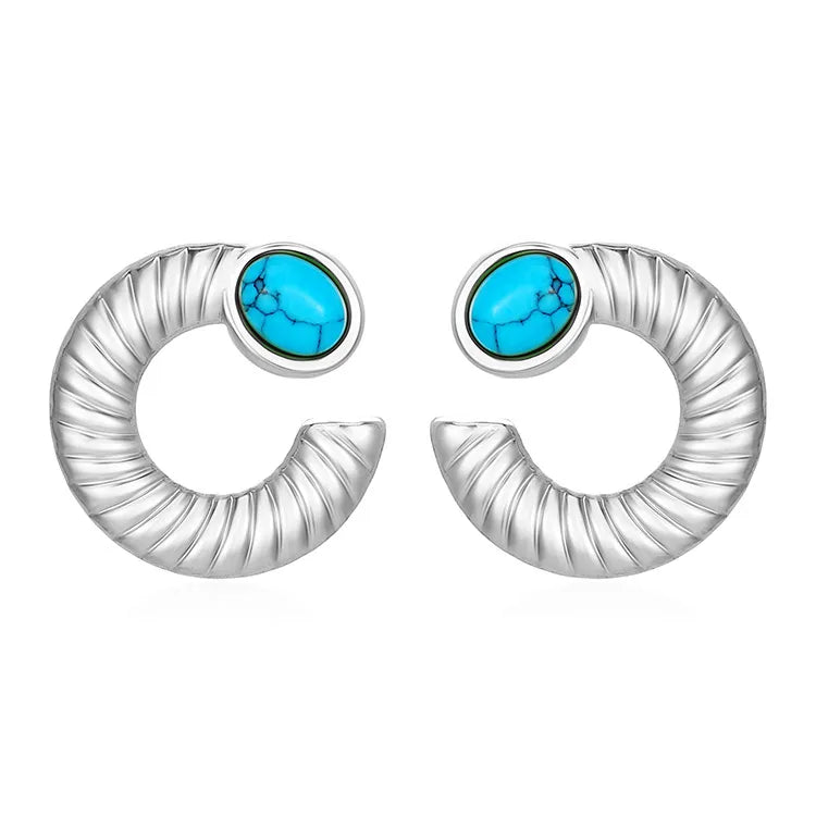 1 Pair Retro Simple Style Geometric Inlay 304 Stainless Steel Turquoise 18K Gold Plated Ear Studs