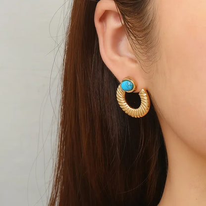 1 Pair Retro Simple Style Geometric Inlay 304 Stainless Steel Turquoise 18K Gold Plated Ear Studs