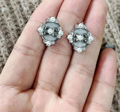 1 Pair Retro Simple Style Geometric Inlay Carving Sterling Silver Artificial Pearls Zircon Earrings