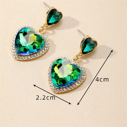 1 Pair Retro Simple Style Heart Shape Inlay Copper Glass Drop Earrings