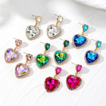 1 Pair Retro Simple Style Heart Shape Inlay Copper Glass Drop Earrings