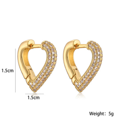 1 Pair Retro Simple Style Heart Shape Inlay Copper Rhinestones Ear Studs