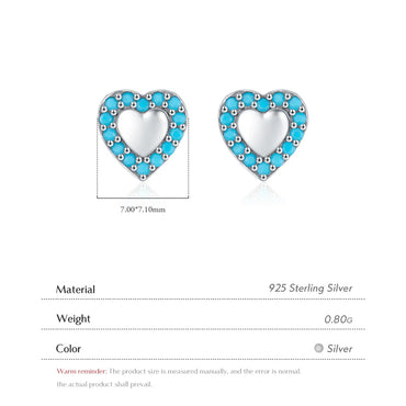 1 Pair Retro Simple Style Heart Shape Inlay Sterling Silver Turquoise Ear Studs