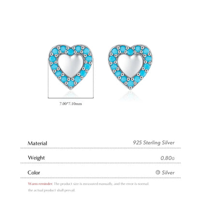 1 Pair Retro Simple Style Heart Shape Inlay Sterling Silver Turquoise Ear Studs