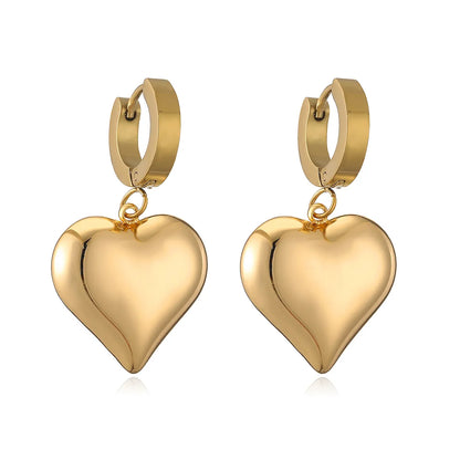 1 Pair Retro Simple Style Heart Shape Plating 304 Stainless Steel 18K Gold Plated Drop Earrings