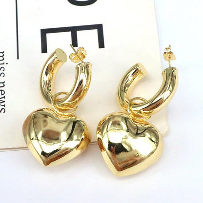 1 Pair Retro Simple Style Heart Shape Plating Copper 18k Gold Plated Drop Earrings