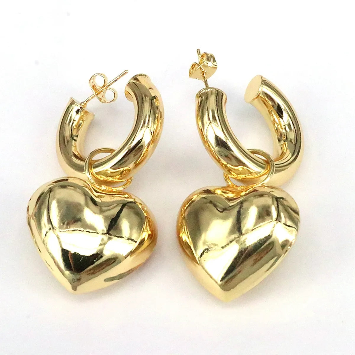 1 Pair Retro Simple Style Heart Shape Plating Copper 18k Gold Plated Drop Earrings