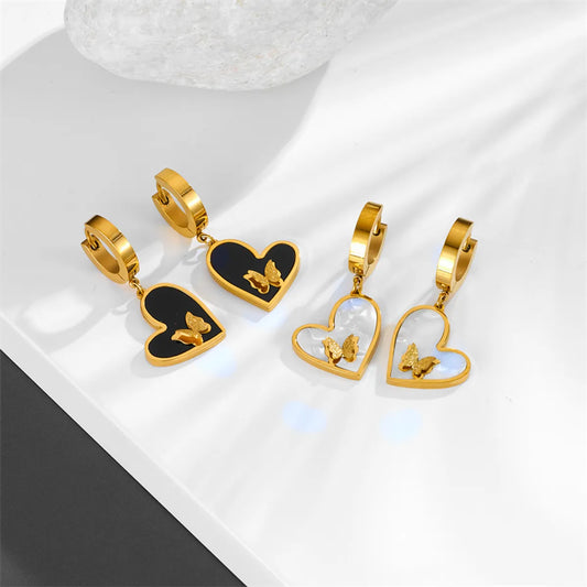 1 Pair Retro Simple Style Heart Shape Plating Inlay Titanium Steel Zircon Earrings