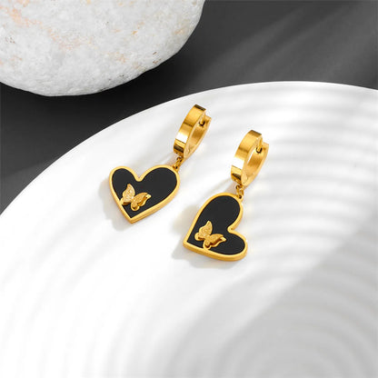 1 Pair Retro Simple Style Heart Shape Plating Inlay Titanium Steel Zircon Earrings