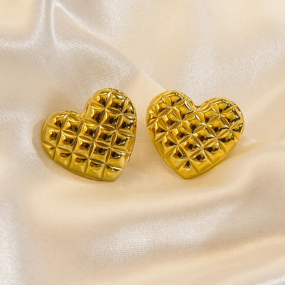 1 Pair Retro Simple Style Heart Shape Stainless Steel 14K Gold Plated Ear Studs