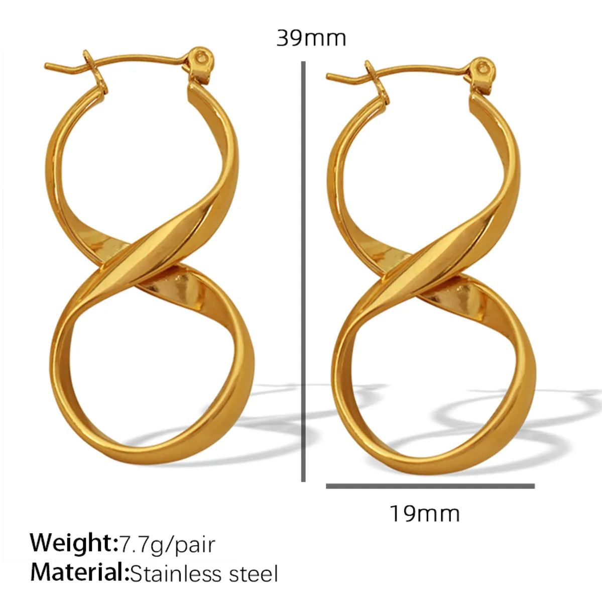 1 Pair Retro Simple Style Infinity Curve Lines Plating Titanium Steel 18k Gold Plated Earrings