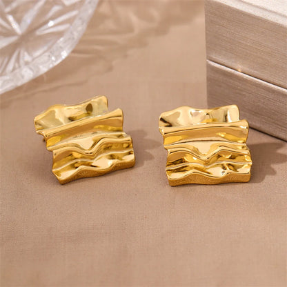 1 Pair Retro Simple Style Irregular Square Plating Stainless Steel 18k Gold Plated Ear Studs