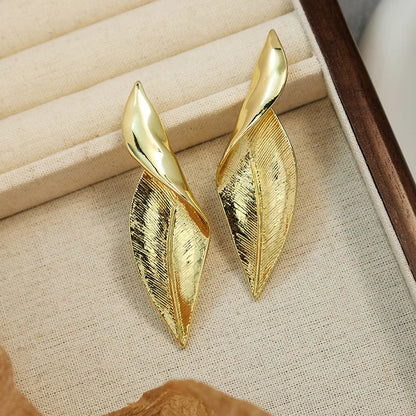 1 Pair Retro Simple Style Leaves Copper Ear Studs