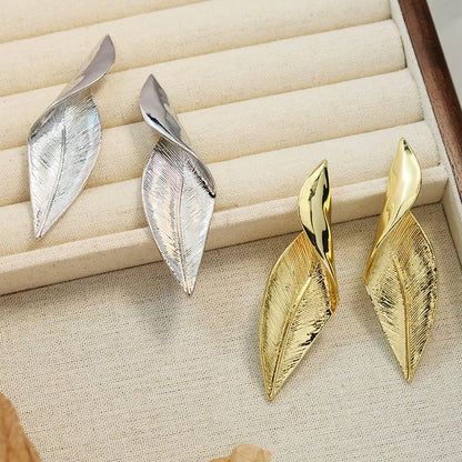 1 Pair Retro Simple Style Leaves Copper Ear Studs