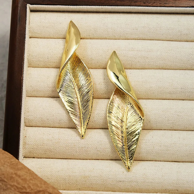 1 Pair Retro Simple Style Leaves Copper Ear Studs