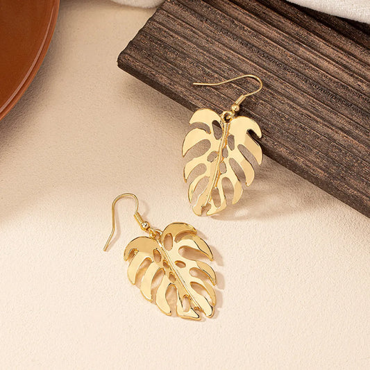 1 Pair Retro Simple Style Leaves Plating Alloy Ear Studs