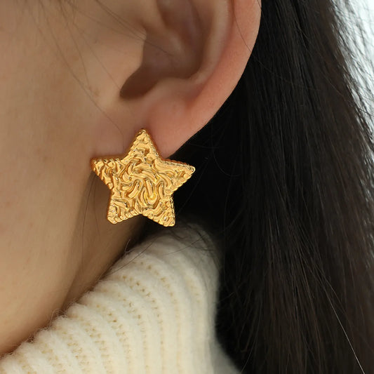 1 Pair Retro Simple Style Pentagram Plating Titanium Steel 18k Gold Plated Ear Studs