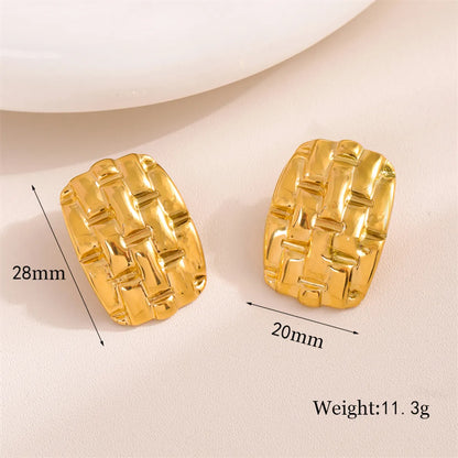 1 Pair Retro Simple Style Plaid Rectangle Plating Stainless Steel 18k Gold Plated Ear Studs