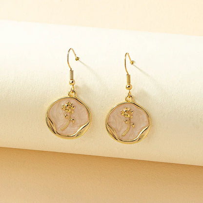 1 Pair Retro Simple Style Rose Plating Inlay Alloy Shell Earrings