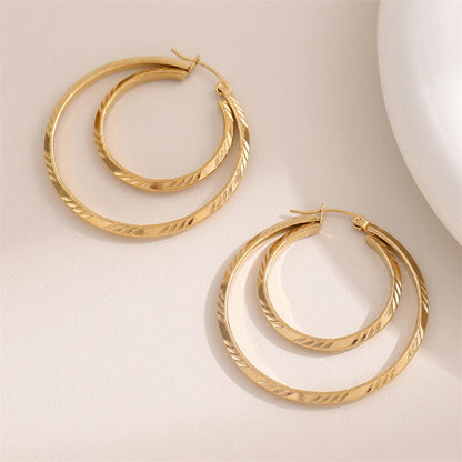 1 Pair Retro Simple Style Round Plating Stainless Steel 18k Gold Plated Hoop Earrings