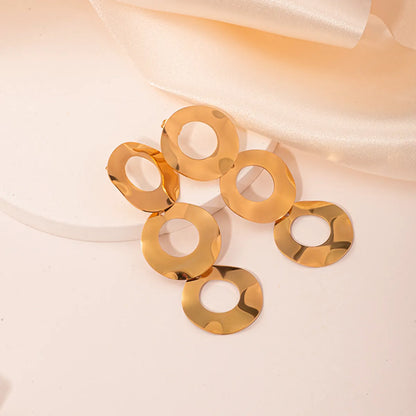 1 Pair Retro Simple Style Round Plating Stainless Steel Gold Plated Drop Earrings