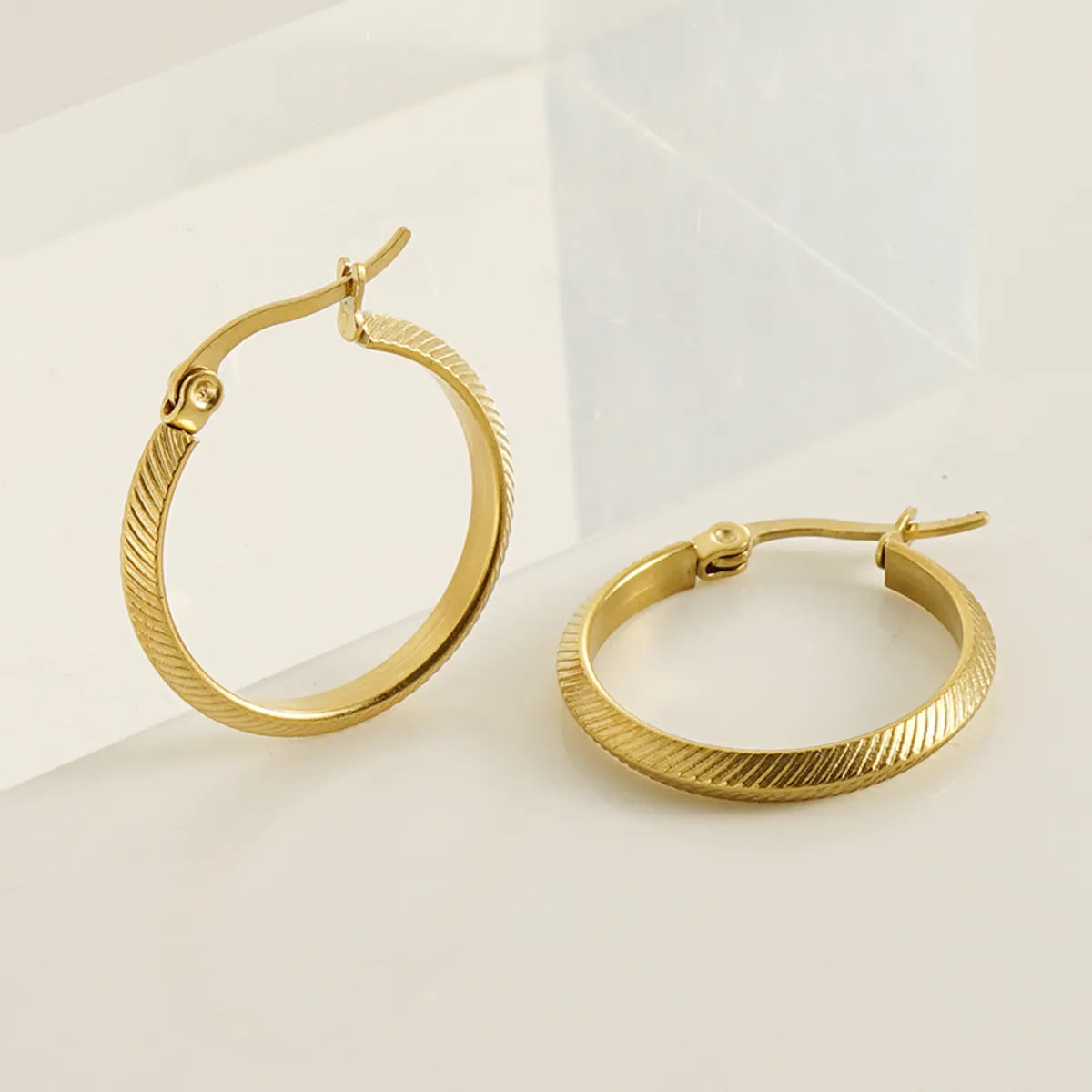 1 Pair Retro Simple Style Round Stainless Steel Plating 18k Gold Plated Hoop Earrings