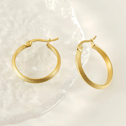 1 Pair Retro Simple Style Round Stainless Steel Plating 18k Gold Plated Hoop Earrings