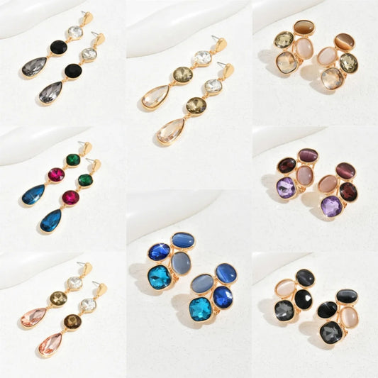 1 Pair Retro Simple Style Round Water Droplets Inlay Alloy Glass Drop Earrings