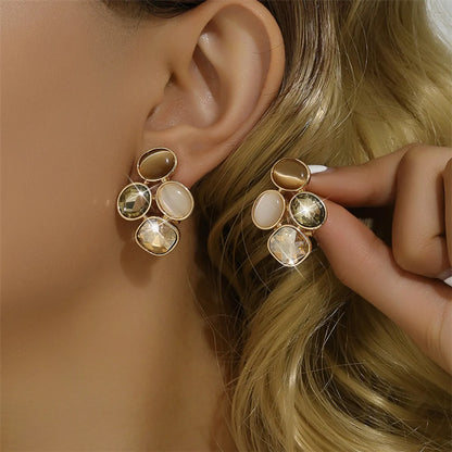 1 Pair Retro Simple Style Round Water Droplets Inlay Alloy Glass Drop Earrings