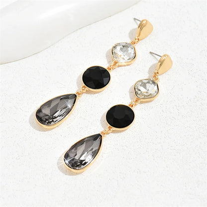 1 Pair Retro Simple Style Round Water Droplets Inlay Alloy Glass Drop Earrings