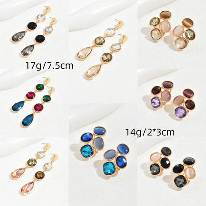 1 Pair Retro Simple Style Round Water Droplets Inlay Alloy Glass Drop Earrings