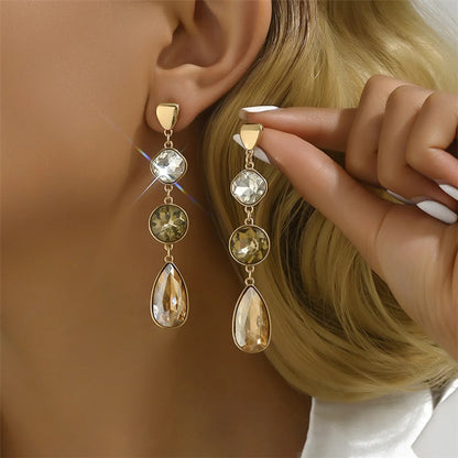 1 Pair Retro Simple Style Round Water Droplets Inlay Alloy Glass Drop Earrings