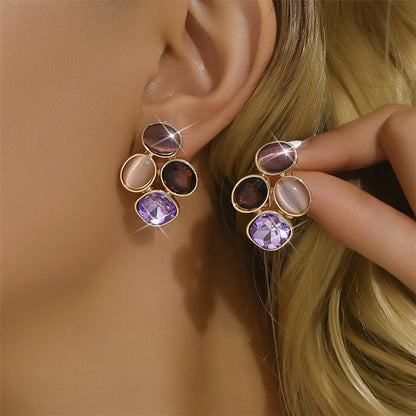 1 Pair Retro Simple Style Round Water Droplets Inlay Alloy Glass Drop Earrings