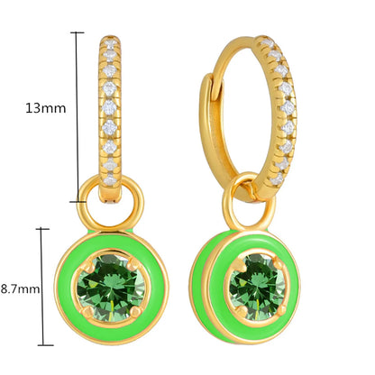 1 Pair Retro Simple Style Round Water Droplets Rectangle Epoxy Inlay Copper Zircon Drop Earrings