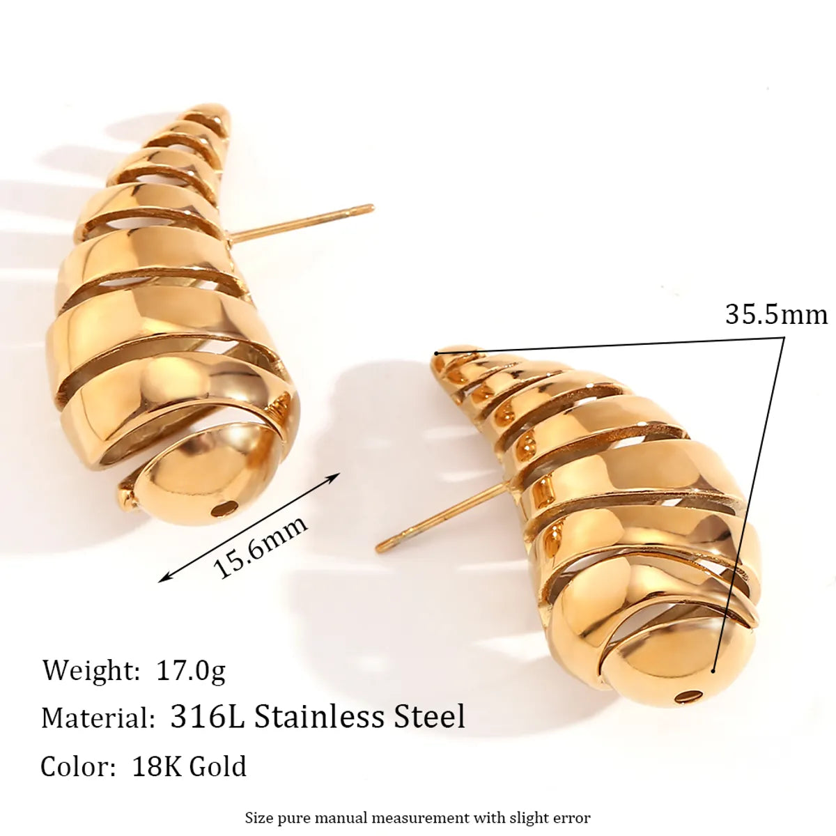 1 Pair Retro Simple Style Streetwear Water Droplets Plating Stainless Steel 18k Gold Plated Ear Studs