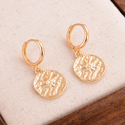 1 Pair Retro Simple Style Sun Inlay Alloy Rhinestones Drop Earrings