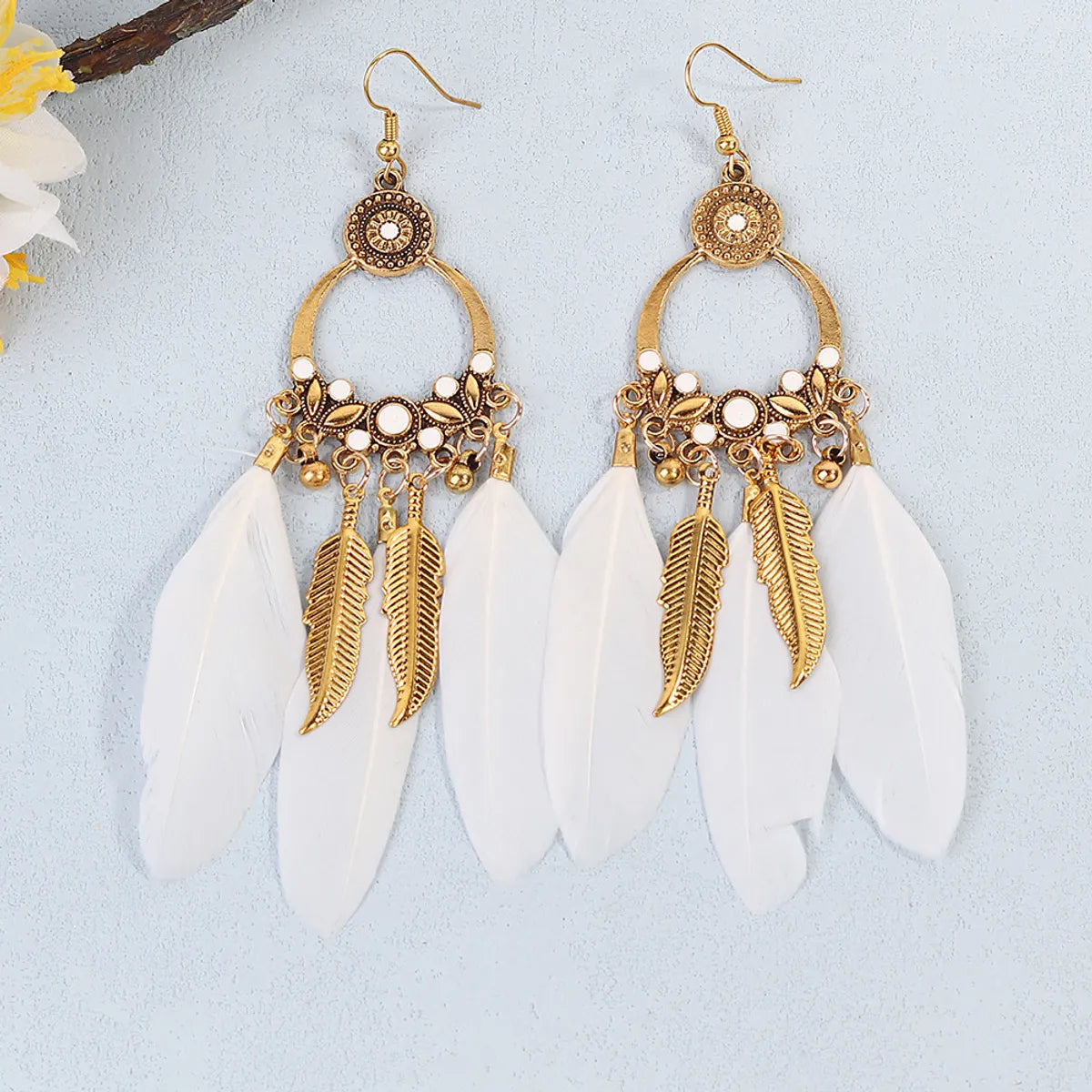 1 Pair Retro Simple Style Tassel Plating Alloy Feather Drop Earrings