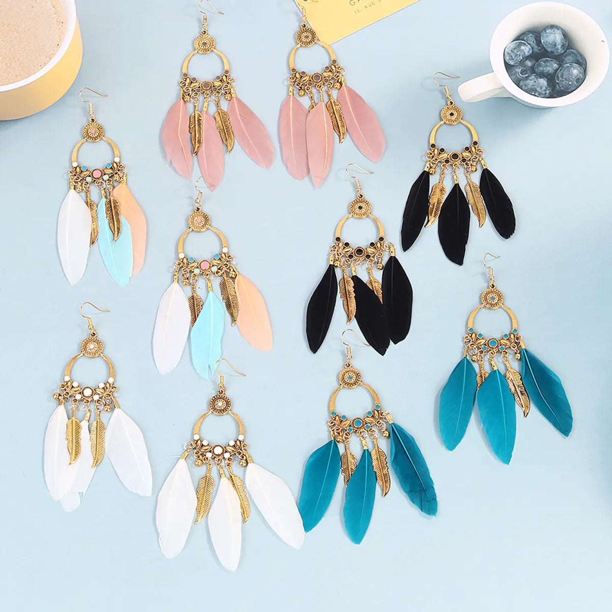 1 Pair Retro Simple Style Tassel Plating Alloy Feather Drop Earrings