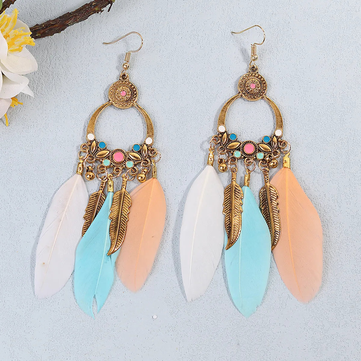 1 Pair Retro Simple Style Tassel Plating Alloy Feather Drop Earrings