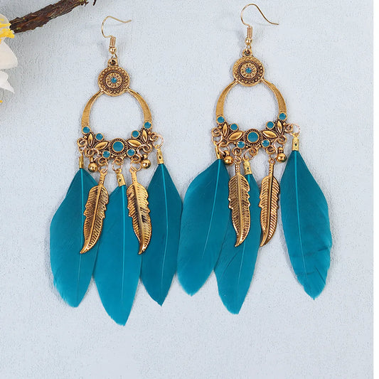 1 Pair Retro Simple Style Tassel Plating Alloy Feather Drop Earrings