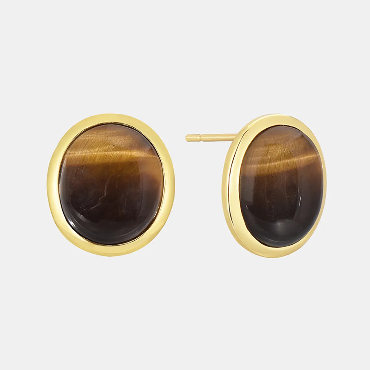 1 Pair Retro Simple Style Triangle Round Oval Plating Inlay Copper Turquoise Agate Tiger Eye 18k Gold Plated Ear Studs